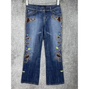 Arden B Jeans Womens Juniors Sz 1‎ Blue Floral Embroidery Beaded Stretch Bootcut